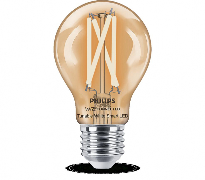 Bec LED inteligent vintage (decorativ) Philips Filament Bulb Clear A60, Wi-Fi, Bluetooth, E27, 7W (60W), 806 lm, lumina alba (2700-6500K)