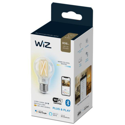Bec LED inteligent vintage (decorativ) WiZ Connected Filament Clear A60, Wi-Fi, E27, 7W (60W), 806 lm, lumina alba (2700-6500K), compatibil Google Assistant Alexa Siri