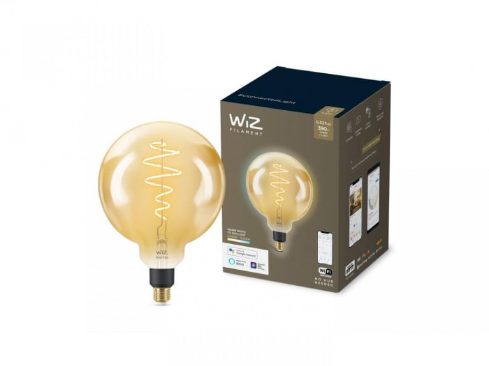 Bec LED inteligent vintage (decorativ) WiZ Connected Filament Gold G200 ,Wi-Fi, E27, 6W (25W), 390 lm, lumina alba (2000-5000K), compatibilGoogle Assistant Alexa Siri