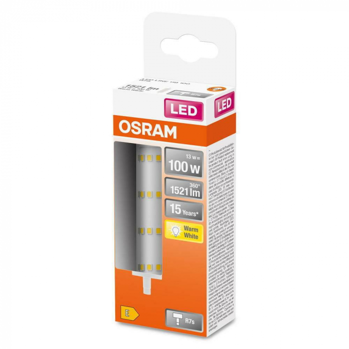 Bec LED Osram LINE, R7s, 13W (100W), 1521 lm, lumina calda (2700K), 118mm, O29mm