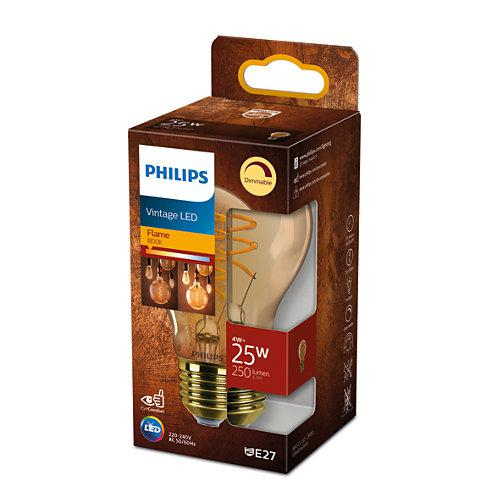 Bec LED vintage (decorativ) Philips Classic Gold Bulb A60, EyeComfort, E27, 4W (25W), 250 lm, lumina calda (1800K), dimabil, cu filament