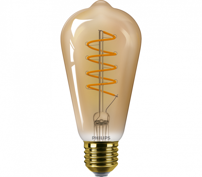 Bec LED vintage (decorativ) Philips Classic Gold Bulb ST64, EyeComfort, E27, 4W (25W), 250 lm, lumina calda (1800K), dimabil, cu filament