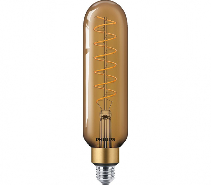 Bec LED vintage (decorativ) Philips Classic Gold Giant T65, EyeComfort, E27, 7W (40W), 470 lm, lumina calda (1800K), dimabil, cu filament, 27.3x6.6cm