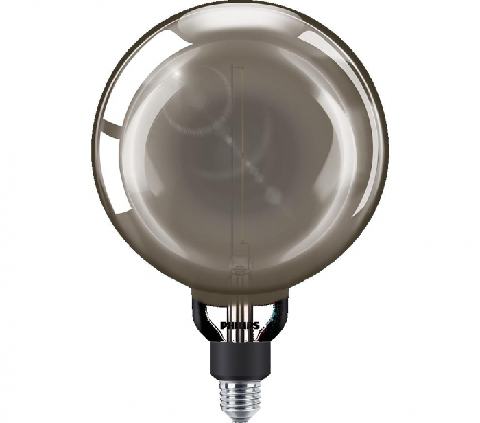 Bec LED vintage (decorativ) Philips Giant G200, EyeComfort, E27, 6.5W (20W), 200 lm, lumina calda (1800K), dimabil, Fumuriu, 28.620.2 cm