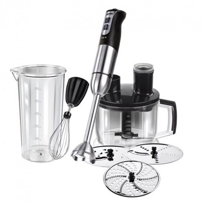 Blender de mana MPM MBL-11,800W, 6 in 1, otel inoxidabil ,viteza reglabila,led