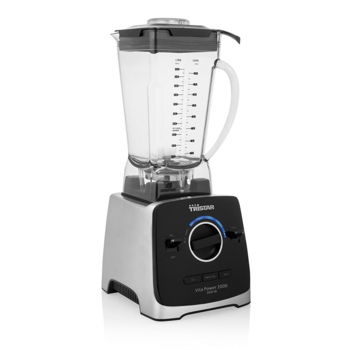 Blender de masa Tristar BL-4473 Vita Power, 2000 W, Capacitate 2 l, Vas tritan, 3 Programe pre-setate, Negru