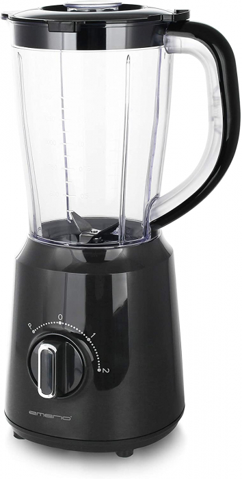 Blender Emerio BL-124816.1, 400 W, 2 viteze, functie pulse, vas sticla, 1.5 L, Negru