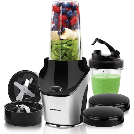 Blender sport Heinner HSB-T1000SS, 1000W, 18000RPM, recipient Tritan fara BPA 0.45L, recipient Tritan fara BPA 1L, rasnica inclusa, lame din inox, 1 capac gata de plecare , 2 capace suplimentare, but