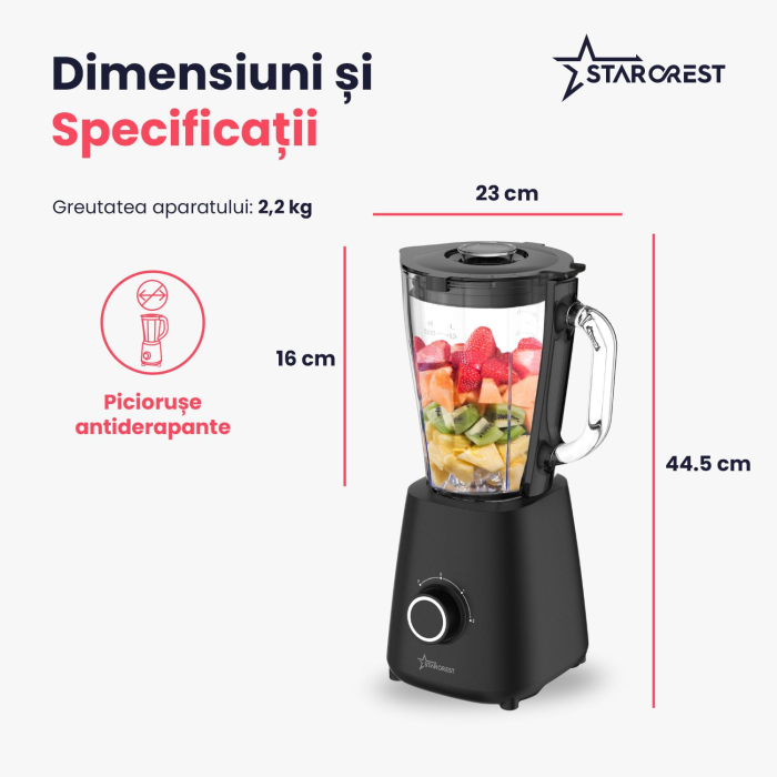 Blender STARCREST STB-15500B, 500 W, 1.5 l, 2 viteze + functie Pulse, Negru [8]