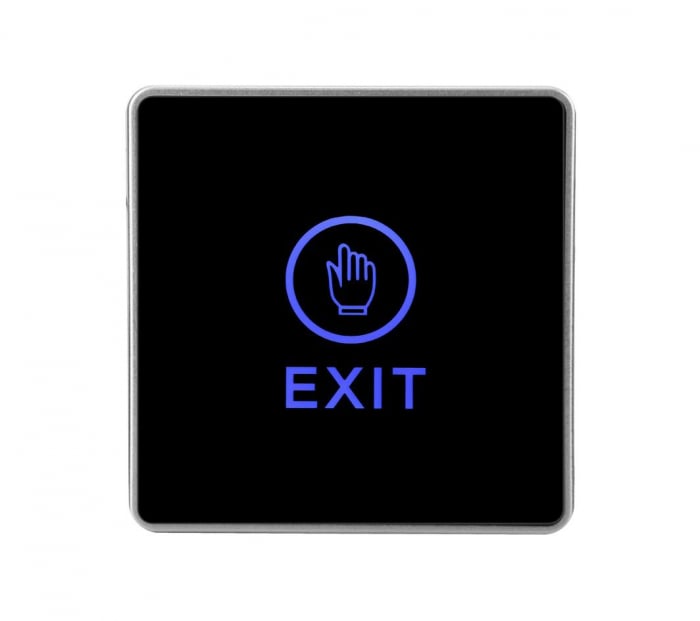 Buton de iesire cu touchscreen, aplicabil, ND-EB17-1; Iesire contact:NO NC; Icon: hand; LED stare Bi-color: albastru- verde; Materia lplastic; Dimensiuni: (L x W x H) 86 x 86 x 20mm;