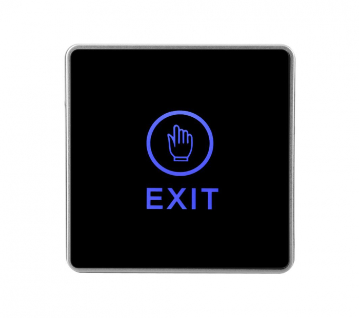 Buton de iesire cu touchscreen, aplicabil, ND-EB17-1; Iesire contact:NO NC; Icon: hand; LED stare Bi-color: albastru- verde; Materia lplastic; Dimensiuni: (L x W x H) 86 x 86 x 20mm;