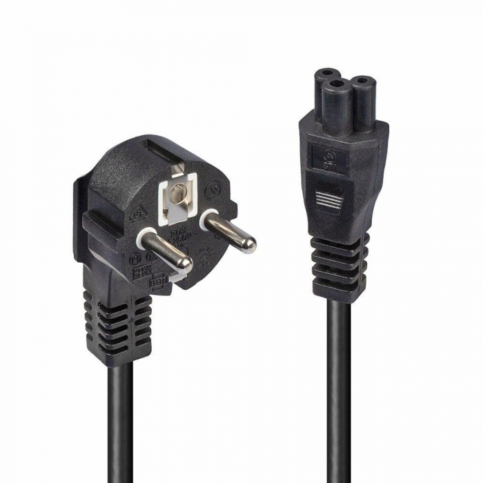 Cablu alimentare schuko Lindy IEC C5, 2m, negru Description Schuko Mains Plug to Clover Leaf IEC C5 Socket Cable material: H05 VV-F 3G 1.00 100% electrical and mechanical inspection VDE approved Col