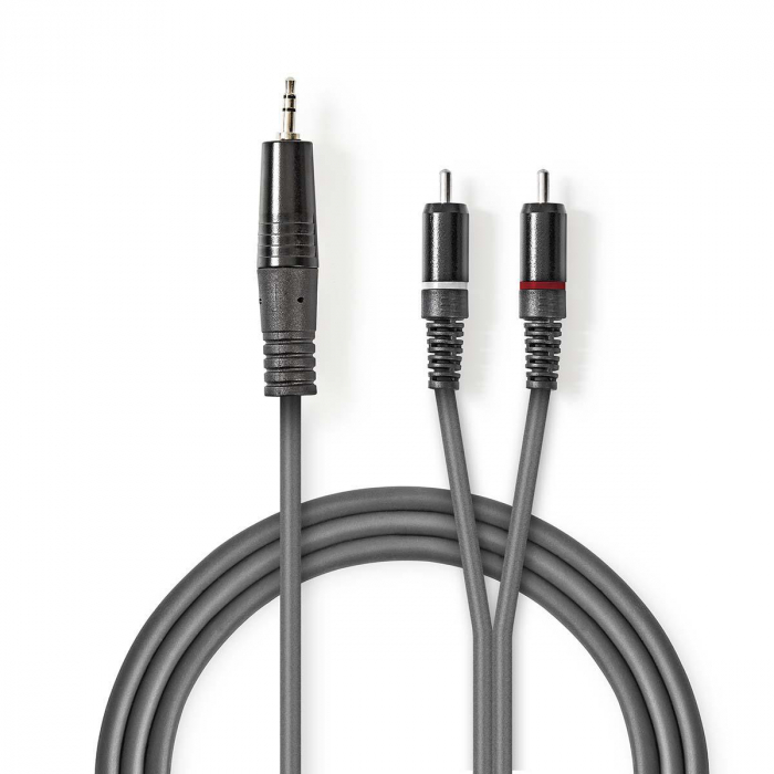 Cablu audio stereo Nedis 3.5 mm tata - 2x RCA tata, 5m, gri