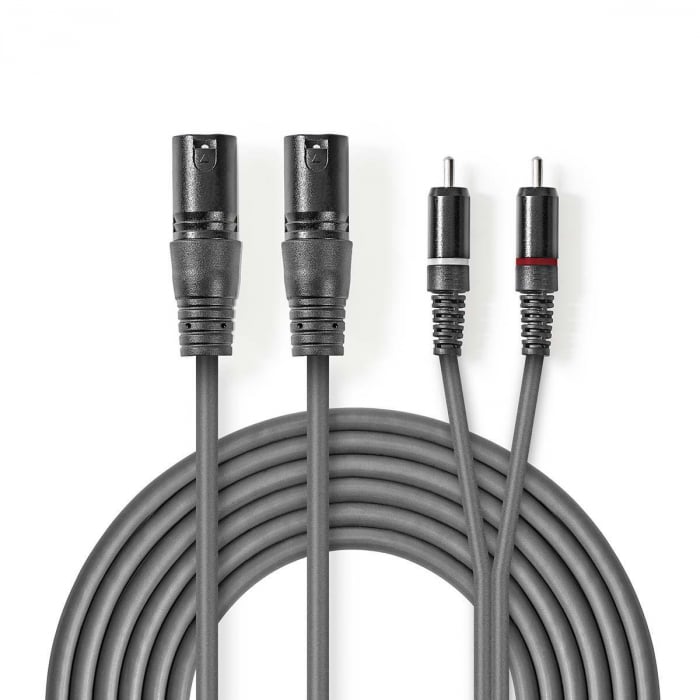 Cablu audio XLR Nedis 2x XLR 3-Pini tata - 2x RCA tata, 3m, gri