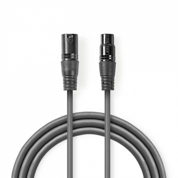 Cablu digital xlr 3-pini tata - xlr 3-pini mama, 5m, gri, nedis