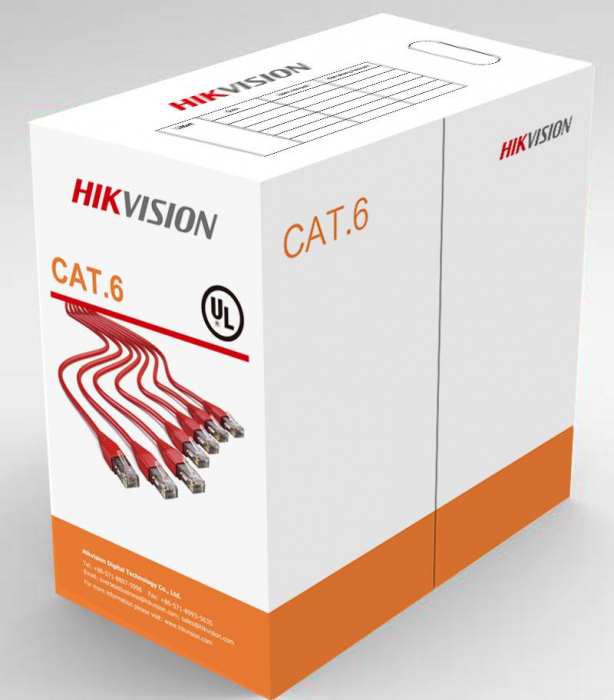 Cablu U UTP cat.6 Hikvision, DS-1LN6-UU, 4x23AWG, material cupru integral, ANSI TIA-568-C.2 PVC, cutie 305 metri.