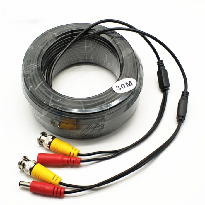Cablu video si alimentare 30 metri LN-EC04-30M; conectori DC si BNC; Video Power: 26 AWG; Insulation: 1.3mm Colourless PE; Power Conductor: 21 AWG x 2C Red Black ID: 1.35mmPVC; Outer Jacket: 4.4mm PV