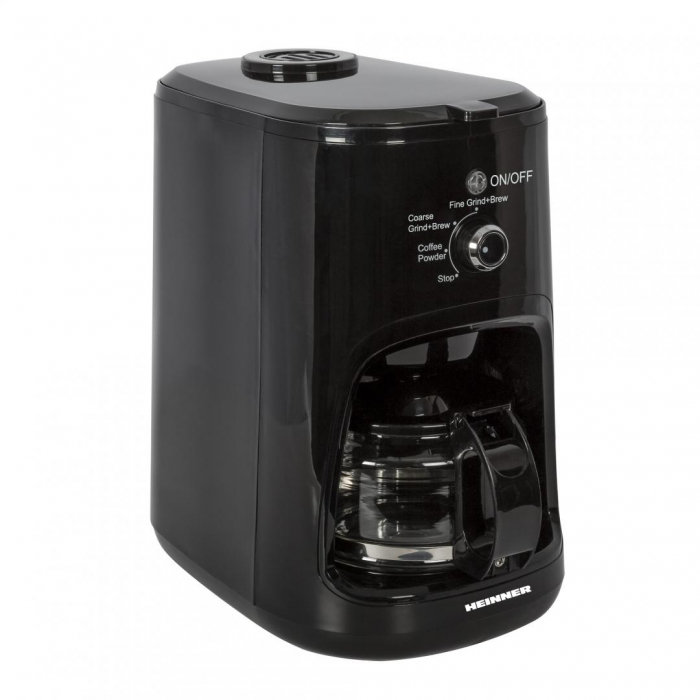 Cafetiera cu rasnita Heinner HCM-900RBK, putere: 900W, capacitate: 0.6L, capacitate rasnita: 36g, filtru lavabil si detasabil, suport filtru detasabil, rezervor de apa detasabil, lame rasnita din inox