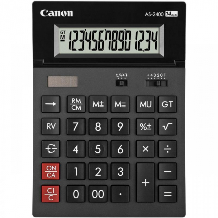 Calculator birou Canon AS2400, 14 digiti, ribbon, display LCD ajustabil, functie business, tax si conversie moneda