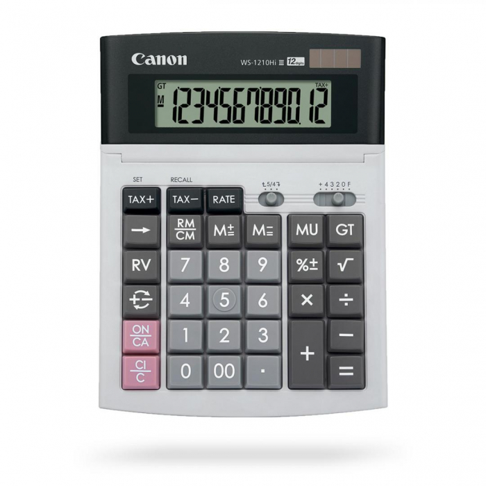 Calculator birou Canon WS-1210THB, 12 digiti, display LCD, alimentare solara si baterie, tastatura it touch .