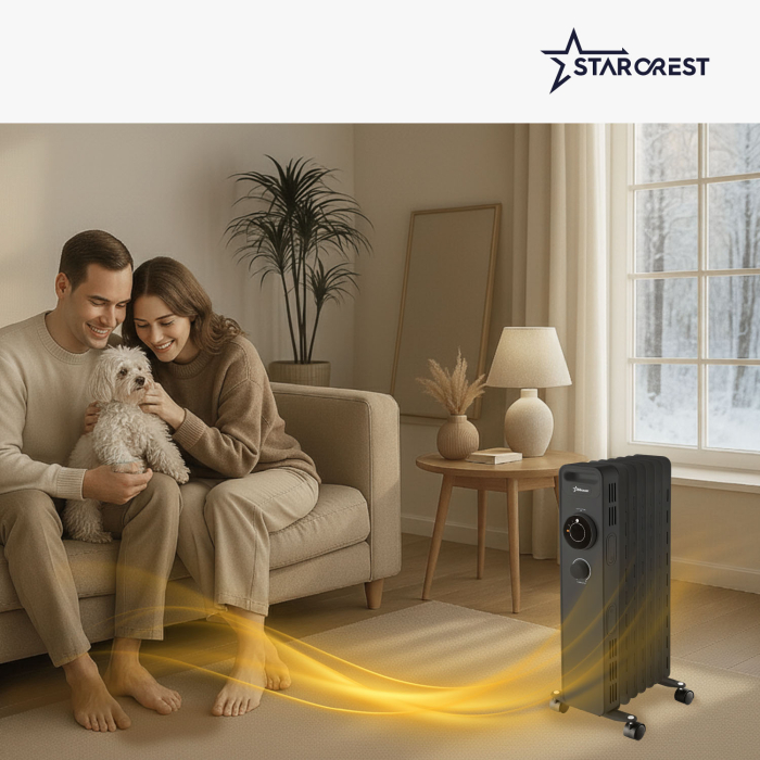 Resigilat - Calorifer electric cu ulei STARCREST SOH-0715BK, 1500 W, 7 elementi, 3 trepte de putere, Termostat mecanic, Protectie supraincalzire, Siguranta anti cadere, Negru [9]