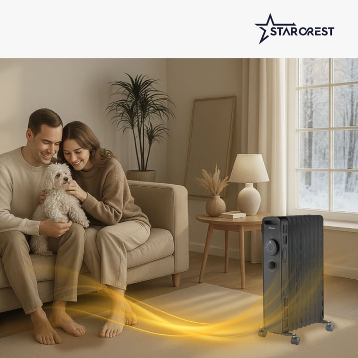 Calorifer electric cu ulei STARCREST SOH-0715BK, 1500 W, 7 elementi, 3 trepte de putere, Termostat mecanic, Protectie supraincalzire, Siguranta anti cadere, Negru [8]