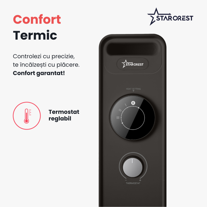 Calorifer electric cu ulei STARCREST SOH-1123MBK, 2300 W, 11 elementi, 3 trepte de putere, Termostat mecanic, Protectie supraincalzire, Siguranta anti cadere, Negru [3]