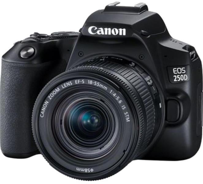 Camera foto Canon DSLR EOS 250D + 18-55 IS STM kit, Black, 24.1MP, Dual Pixel CMOS, LCD 3 rabatabil, DIGIC 8, ISO Auto (100-25600), filmare 4K 25 fps, Full HD 50fps,compatibil SD, SDHC, SDXC (UHS Spe