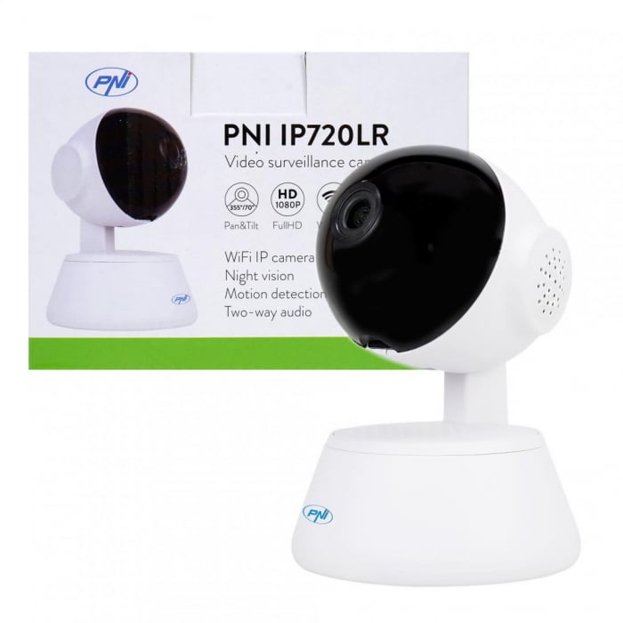Camera supraveghere video PNI IP720LR 1080P 2 MP cu IP P2P PTZ wireless, slot card microSD, lentila: 3.6mm, Compresie imagine: H.264, Microfon integrat, Difuzor integrat, Wireless: 2.4 Ghz 802.11b g n