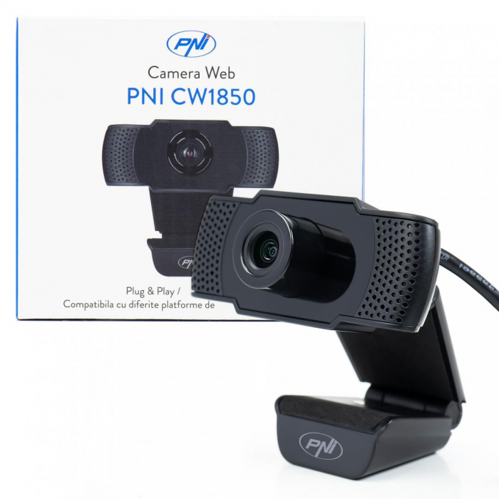 Camera Web PNI CW1850 Full HD 1080P 2MP, USB, clip-on, microfon stereo incorporat, Senzor: CMOS 1 3 , Unghi vizualizare: 90 , lENTILA: 3.6mm, Dimensiune Greutate: 78 X 33 X 33 mm 119 g, Focus man