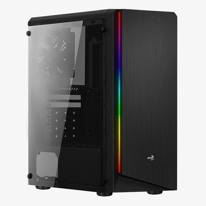 Carcasa Aerocool Rift neagra, SPCC Steel ATX Mid Tower, fara sursa (tip ATX, montata jos), interior vopsit negru, 2x2.5, 3.5, (intern), 3x2.5, (intern), fata , 3x 120mm fans (optional), spate , 1x 120m