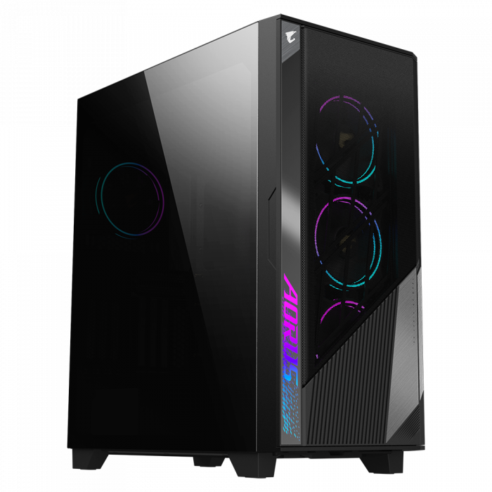 Carcasa Aorus C500 Glass Mid Tower, fara sursa, Mini ITX Micro ATX ATX E-ATX, 2x 3.5 2.5 drive bay, 2x 2.5 drive bay, negru