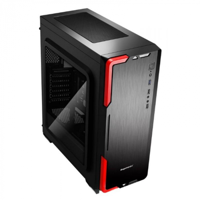 Carcasa Segotep Halo 3 Black, SECC Steel ATX Mid Tower, fara sursa (tip ATX, motata jos), interior vopsit negru, 3x 3.5 (intern), 3x 2.5 (intern), fata - 1x 120mm Red LED (inclus) 2x 120 140mm (op