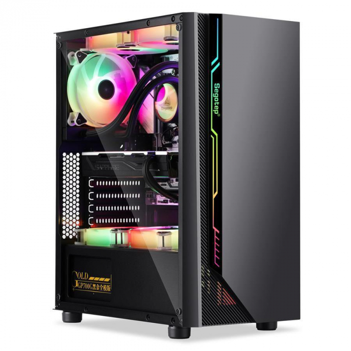 Carcasa Segotep Nova S6 neagra, SPCC Steel ATX Mid Tower, fara sursa (tip ATX, montata jos), interior vopsit negru, 1x 3.5 (intern), 1x 2.5, 3.5 (intern), 1x 2.5 (intern), fata , 3x 120mm fans (opti