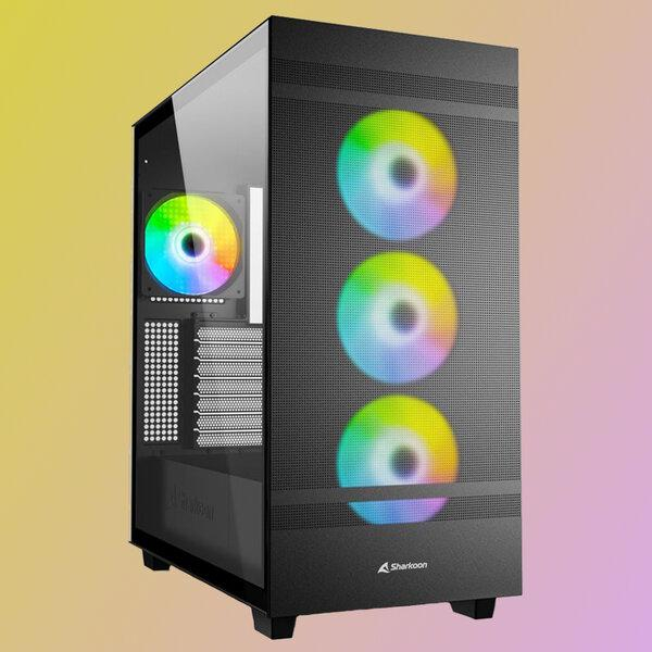 Carcasa Sharkoon Rebel C50 RGB Black MID Tower, Panou lateral din metal, sloturi de expansiune, 3x 3.5 drive bays, 3x 2.5 drive bays, 2x Ventilatoare 120mm preinstalate, 46.0 x 23.0 x 49.5 cm, negru