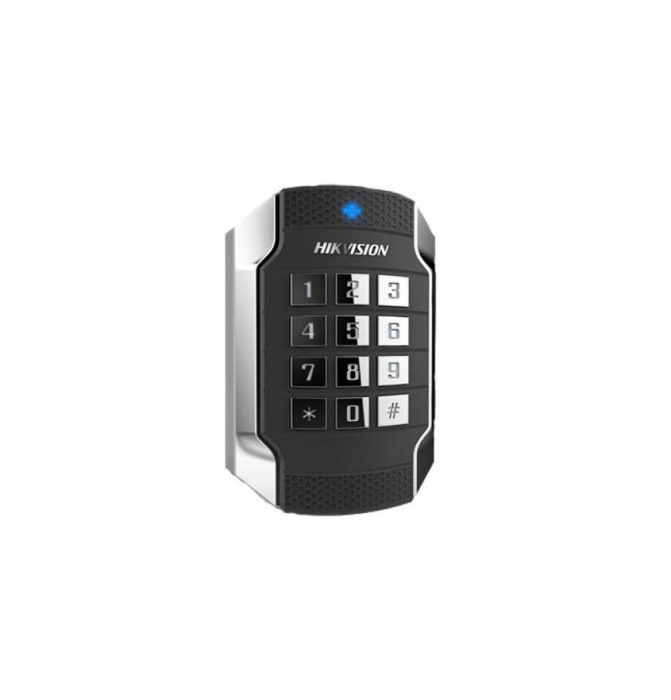 Card reader Hikvision, DS-K1104MK; Mifare 1 card, with keypad; Supports RS485 and Wiegand(W26 W34) protocol; Tamper-proof alarm, Dust-proof, Vandal Proof, IP 65; Applied for 86 and 120 Gang Box.