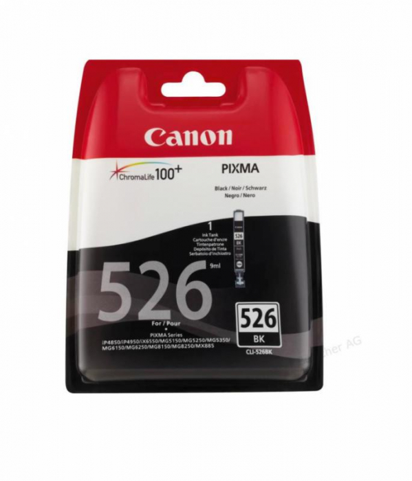 Cartus cerneala Canon CLI-526BK, black, pentru Canon Pixma IP4850, Pixma IP4950, Pixma IX6550, Pixma MG5150, Pixma MG5250, Pixma MG5350, Pixma MG6150, Pixma MG6250, Pixma MG8150, Pixma MG8250, Pixma M