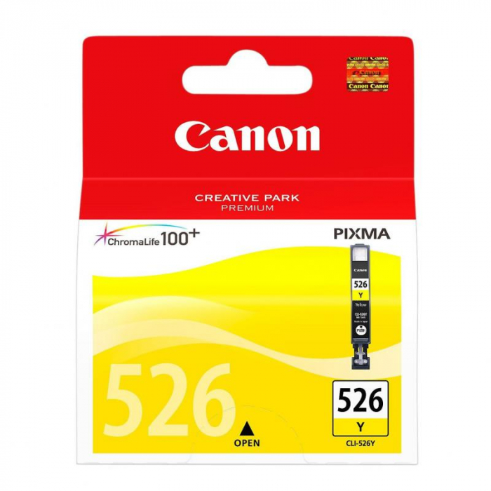 Cartus cerneala Canon CLI-526Y, yellow, pentru Canon Pixma IP4850, Pixma IP4950, Pixma IX6550, Pixma MG5150, Pixma MG5250, Pixma MG5350, Pixma MG6150, Pixma MG6250, Pixma MG8150, Pixma MG8250, Pixma M