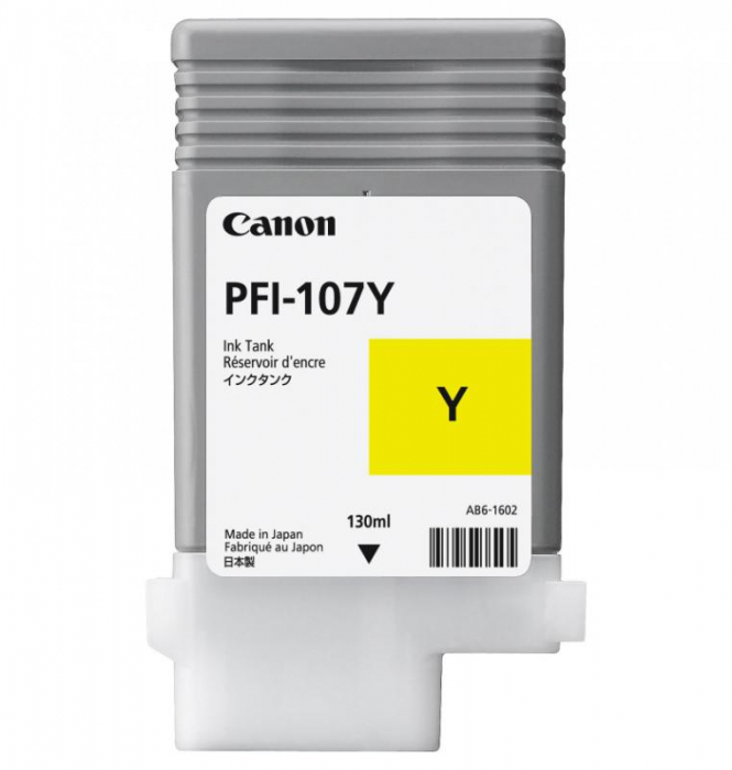 Cartus cerneala Canon PFI-107Y, yellow, capacitate 130ml, pentru Canon iPF680 685, iPF780 785, iPF670 770