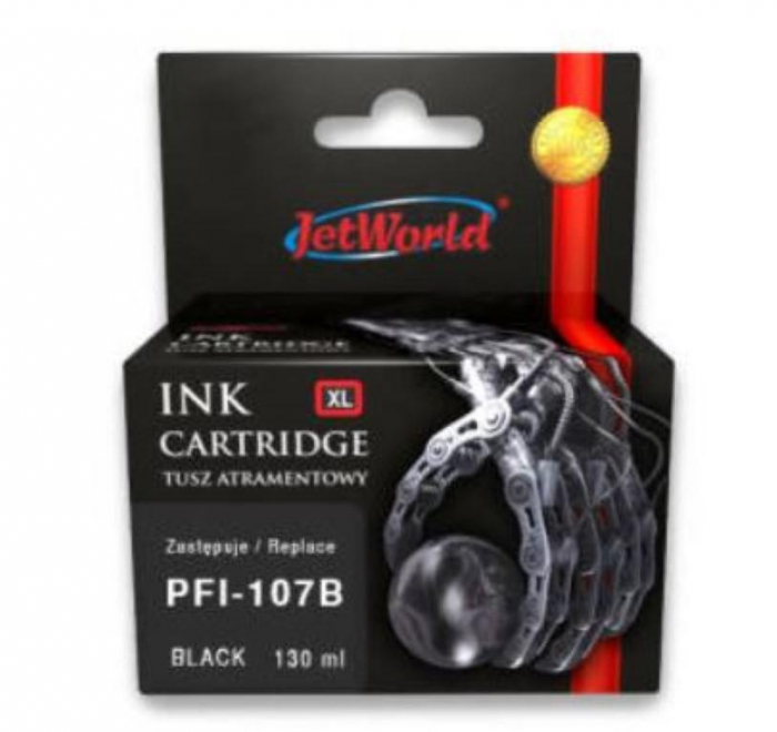 Cartus cerneala JetWorld JWI-C107BN Black 130 ml Canon PFI107BK replacement.