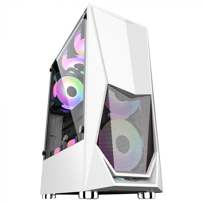 Case DK-3(ATX) WHITE, FRONT PANEL:METAL MESH COVER LEFT SIDE PANEL:TEMPERED GLASS Front: 2 12cm RGB fan,F1-W 12cm fan 4PIN(Molex) Rear: 1 12cm RGB fan, F1-W 12cm fan 4PIN(Molex)