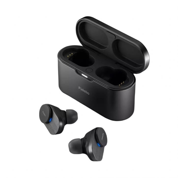 Casti audio true wireless Philips Fidelio T1BK 00, In-Ear, Bluetooth v5.2, ANC Pro+, microfoane incorporate, IPX4, toc de incarcare, incarcare rapida, redare 9 ore, aplicatie mobila, negru