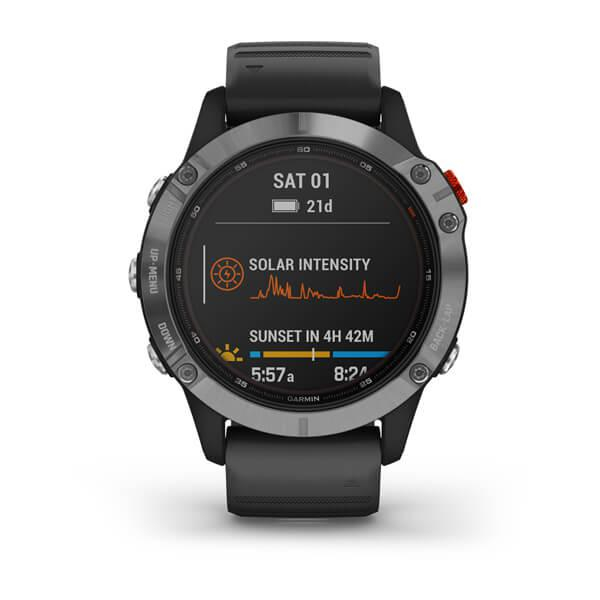 Ceas Smartwatch Garmin Fenix 6S Solar, GPS, Silver Black Band