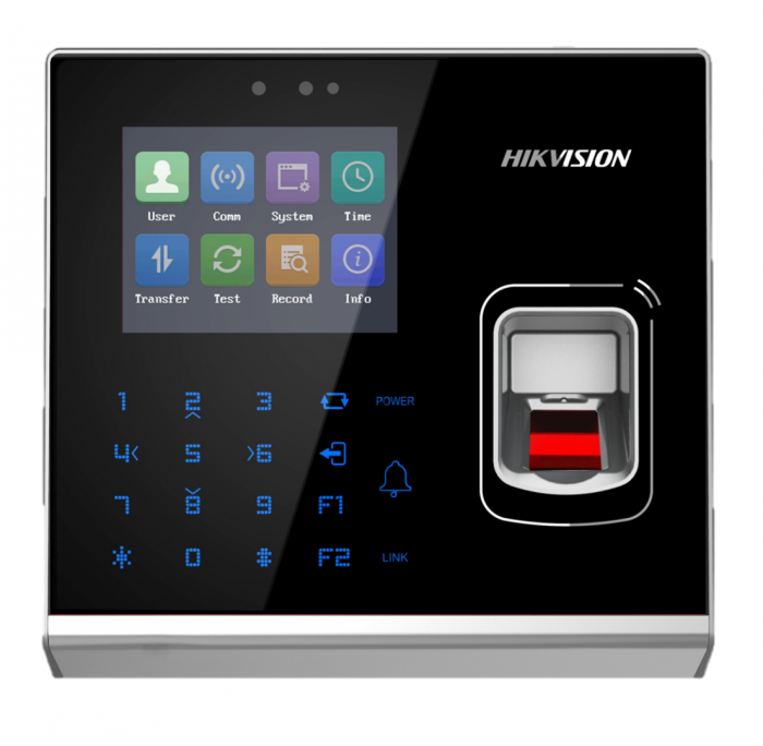 Cititor control access standalone cu cititor de amprenta Hikvision Pro Series DS-K1T201AMF, capacitate amprente: 5000, capacitate carduri Mifare: 100000, capacitate evenimente: 300000, distanta citire