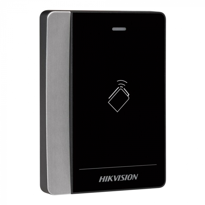 Cititor de carduri Hikvision DS-K1102AM, Pro series, suporta caduri Mifare frecventa: 13.56 MHz, conectivitate: RS-485 si protocol Wiegand (W26 W34), distanta de citire: , 50 mm, LED stare, beeper,