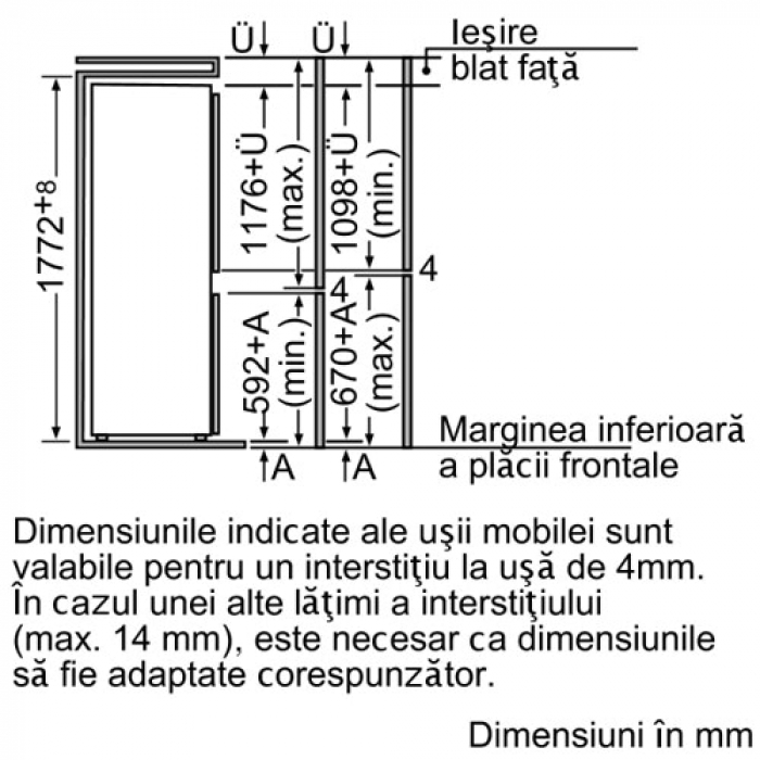 Combina frigorifica incorporabila Bosch KIV38X20, 277 L, Clasa A+, H 177 cm, Alb