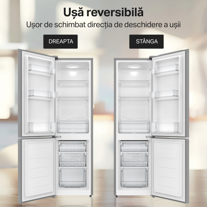 Combina frigorifica STARCREST SC-170IX-E, 170 L, Clasa E, Less Frost, Termostat reglabil, Iluminare LED, Suprafata Inox antiamprenta, Picioare ajustabile, Usi reversibile, H 151.8 cm, Inox [11]
