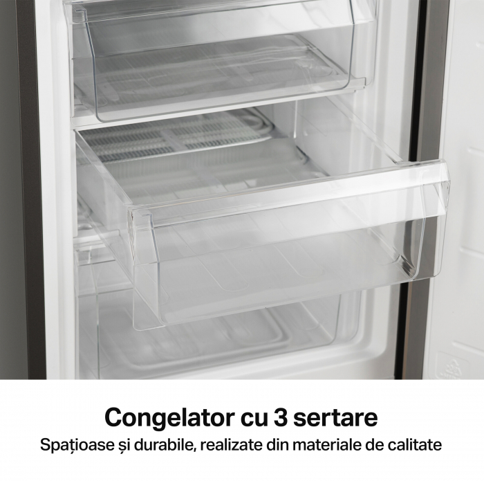 Combina frigorifica STARCREST SC-170IX-E, 170 L, Clasa E, Less Frost, Termostat reglabil, Iluminare LED, Suprafata Inox antiamprenta, Picioare ajustabile, Usi reversibile, H 151.8 cm, Inox [7]