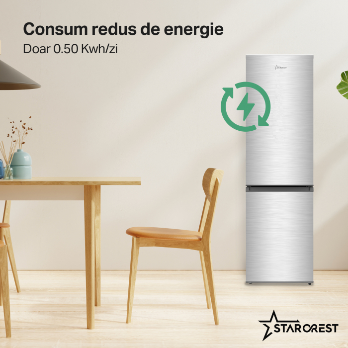Combina frigorifica STARCREST SC-170IX-E, 170 L, Clasa E, Less Frost, Termostat reglabil, Iluminare LED, Suprafata Inox antiamprenta, Picioare ajustabile, Usi reversibile, H 151.8 cm, Inox [4]