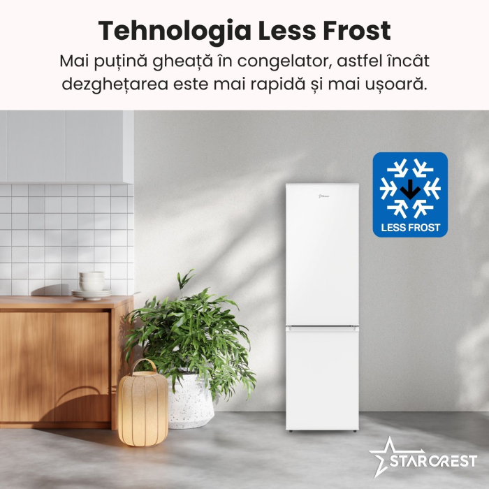 Combina frigorifica STARCREST SC-170WH-E, 170 L, Clasa E, Less Frost, Termostat reglabil, Iluminare LED, Picioare ajustabile, Usi reversibile, H 151.8 cm, Alb [6]